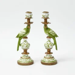 Summer Candleware | Candle Holders<Mrs. Alice Small Green Parrot Candle Holders (Pair)