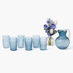 Glassware Sets | For The Hostess<Mrs. Alice Small Navy Hobnail Jug & Glasses (Set of 6)