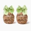 Spring Decorations<Mrs. Alice Small Rattan Woven Egg with Green Saddlestitch Bows (Pair)