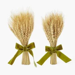 Autumn Decorations<Mrs. Alice Small Wheat Sheaf with Green Velvet Bow (Pair)