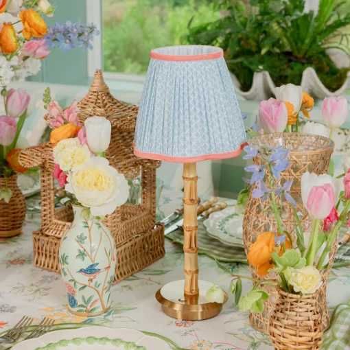 Lampshades<Mrs. Alice Soft Blue & Coral Lotus Lampshade (18cm)