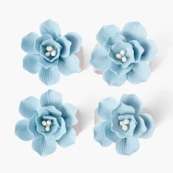 Summer Table Linen | Napkin Rings & Bows<Mrs. Alice Soft Blue Fiore Napkin Rings (Set of 4)
