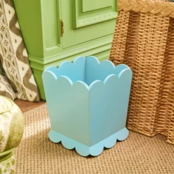 For Her | For Him<Mrs. Alice Soft Blue Scalloped Lacquer Waste Paper Bin
