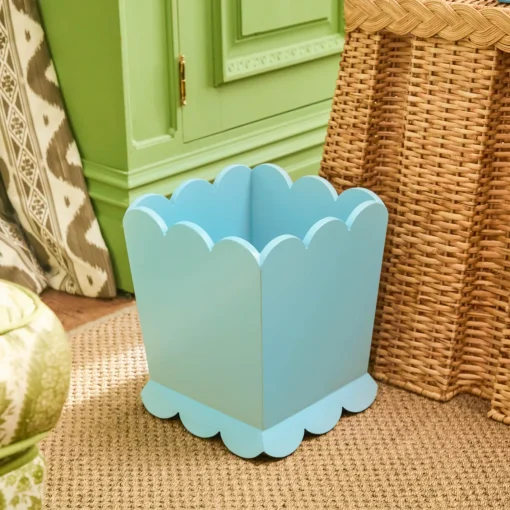 For Her | For Him<Mrs. Alice Soft Blue Scalloped Lacquer Waste Paper Bin