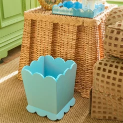 For Her | For Him<Mrs. Alice Soft Blue Scalloped Lacquer Waste Paper Bin