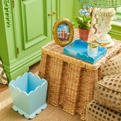 For Her | For Him<Mrs. Alice Soft Blue Scalloped Lacquer Waste Paper Bin