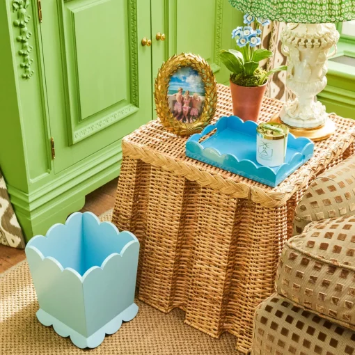 For Her | For Him<Mrs. Alice Soft Blue Scalloped Lacquer Waste Paper Bin