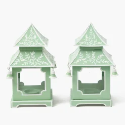 Summer Candleware | Year-round Decorations<Mrs. Alice Soft Green Mini Chinoiserie Pagoda Lanterns (Pair)