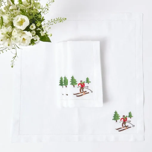 Napkins<Mrs. Alice White Embroidered Skier Napkins (Set of 4)