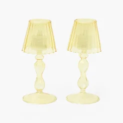 Summer Candleware | Candle Holders<Mrs. Alice Yellow Glass Lantern Tea Light Holder (Pair) - 18cm